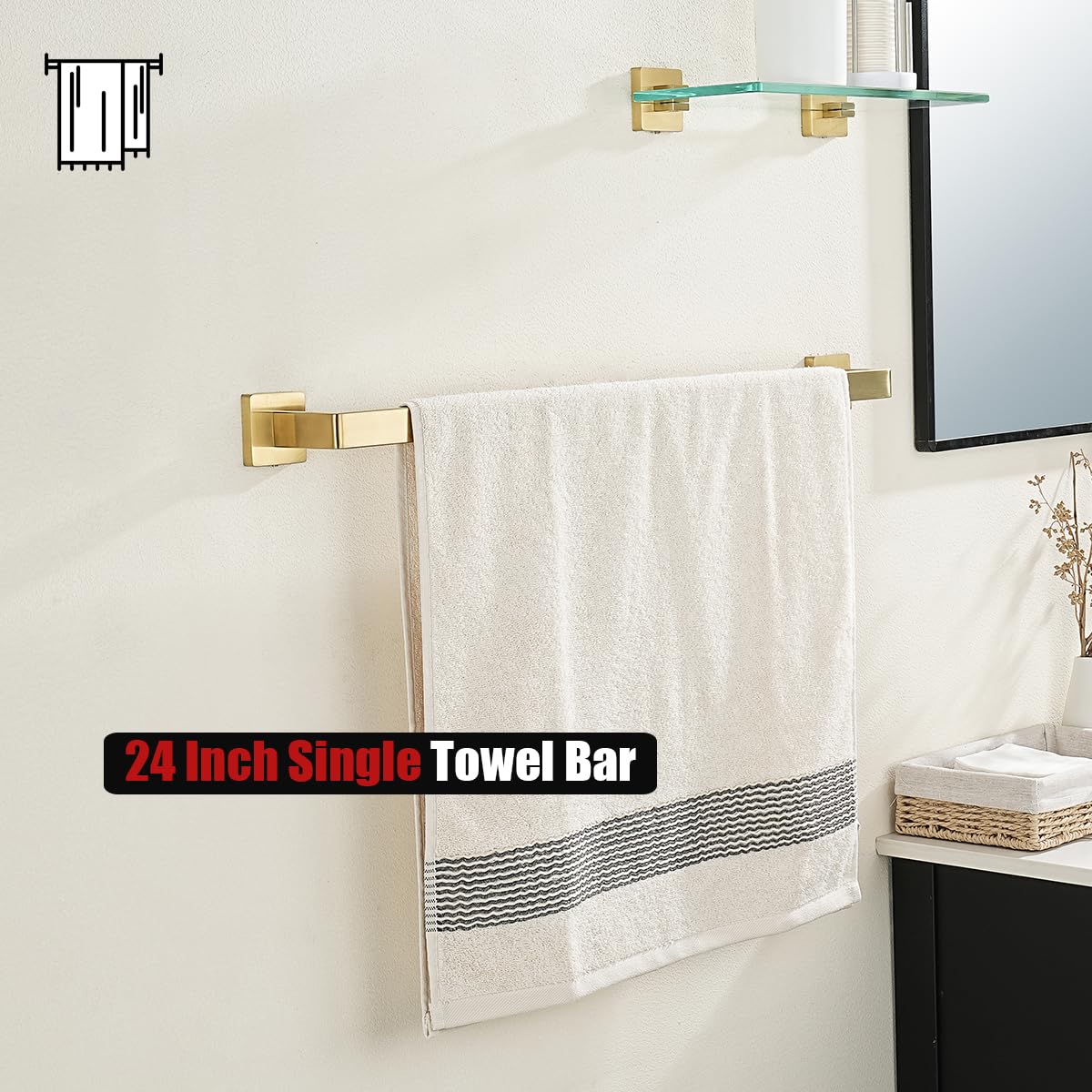 JQK Gold Towel Bar, Rounded Edges 26.41 Inch Towel Rack, 304 Stainless Steel Bathroom Wall Mount, Useable Length 24 Inch, TB250L24-BG - Image 7