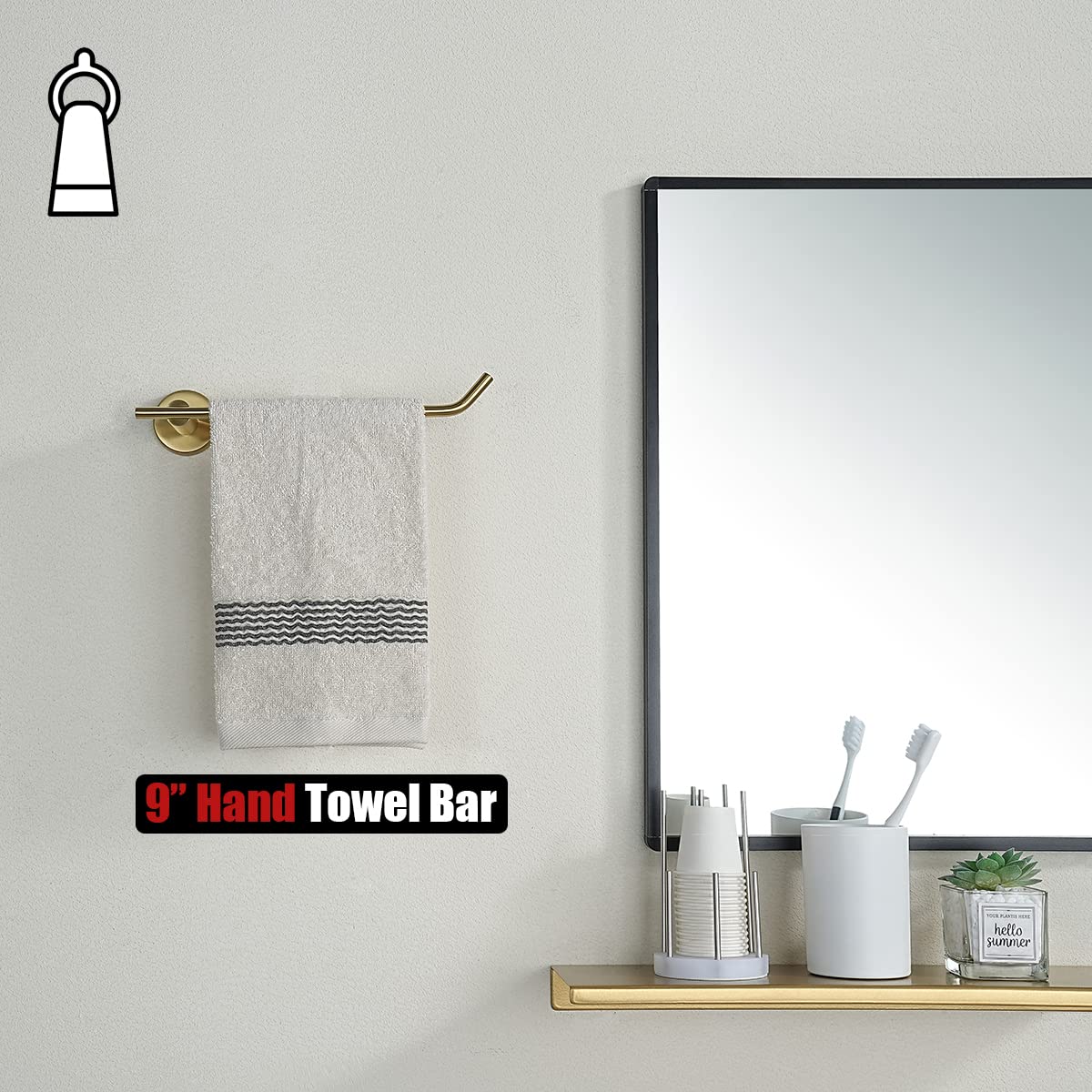 JQK Hand Towel Bar, Brushed Gold Stainless Steel Towel Ring Holder for Bathroom, 9 Inch Wall Mount, TR100-BG - Image 4
