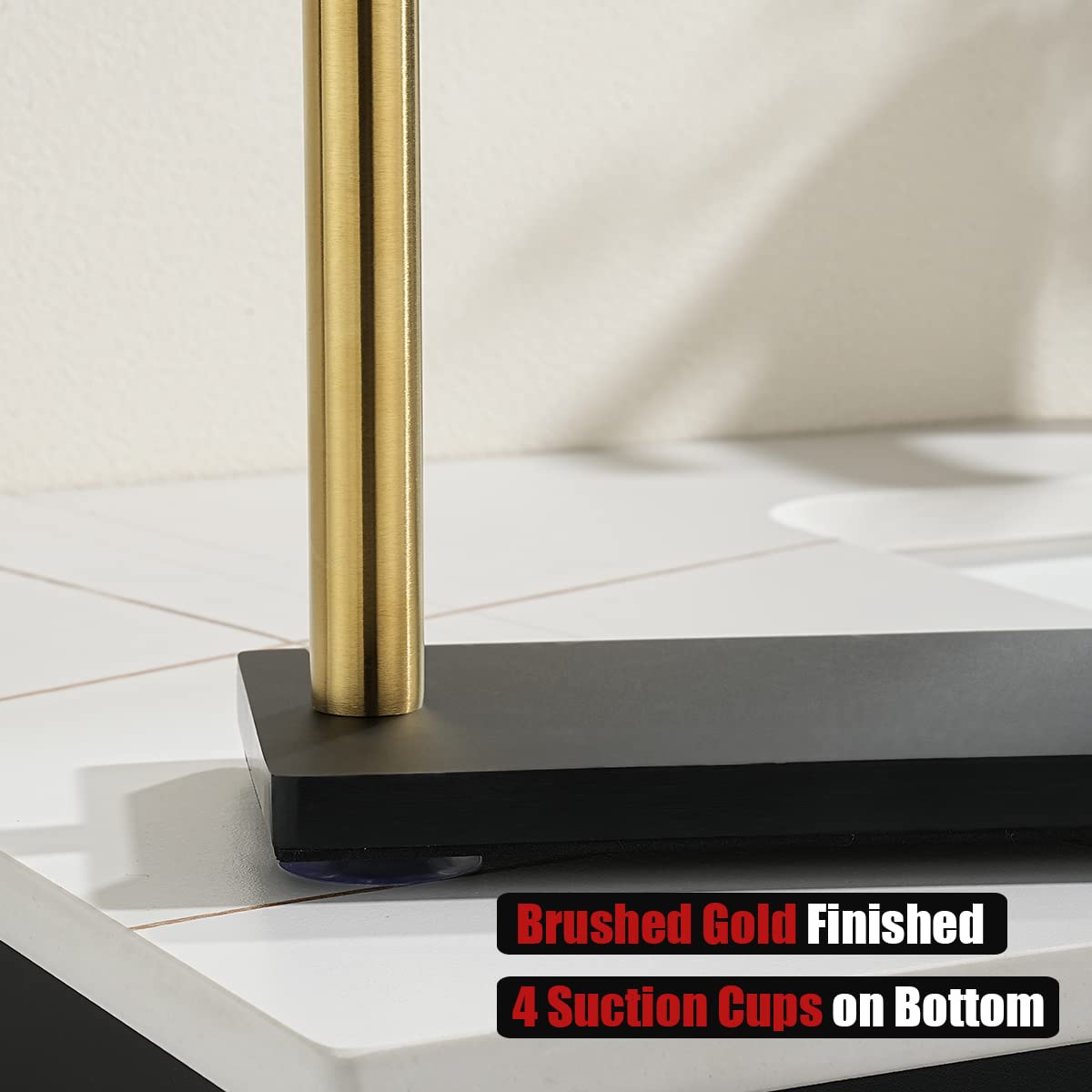 JQK Hand Towel Holder Stand Brushed Gold, Modern Tree Rack Free Standing for Countertop with 12 Inch Bar, 304 Stainless Steel Thicken 0.8mm, HTT170-BG - Image 6