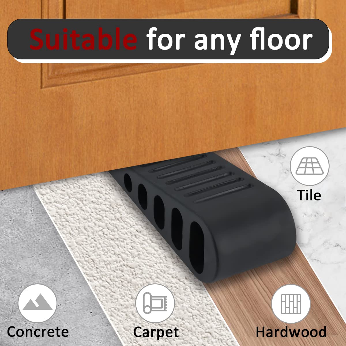 JQK Rubber Door Stopper Wedge, Black 2 Pack Soft TPR Premium Door Stops for Bottom of Heavy Duty Door on Tile, Concrete, Carpet, Wooden Floor, DSB61-BK-P2 - Image 4