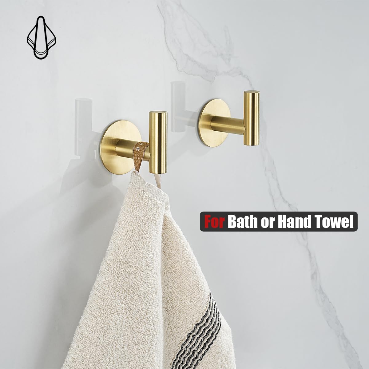 JQK Self Adhesive Towel Hook Gold, No Drill Stick on Coat Robe Clothes Wall Hook for Bathroom Kitchen Garage 2 Pack, 304 Stainless Steel Brushed Gold, ATH110-BG-P2 - Image 3