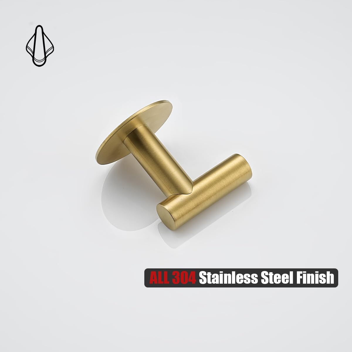JQK Self Adhesive Towel Hook Gold, No Drill Stick on Coat Robe Clothes Wall Hook for Bathroom Kitchen Garage 2 Pack, 304 Stainless Steel Brushed Gold, ATH110-BG-P2 - Image 8