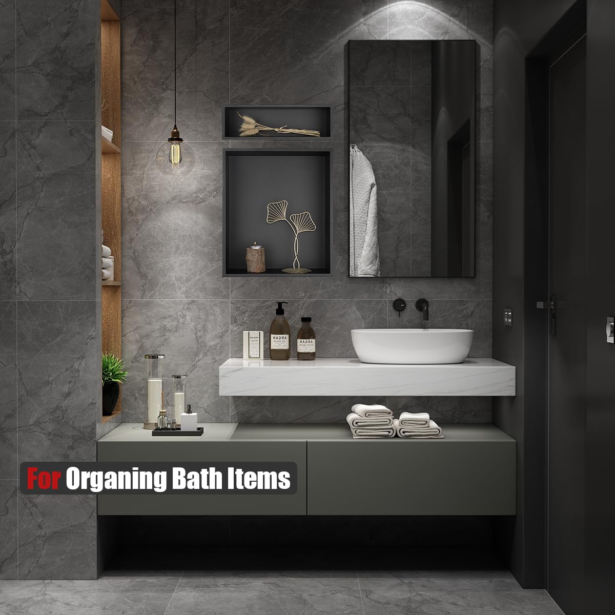 JQK Shower Niche No Tile Need, 12"×14" Matte Black Bathroom Insert Shelf, 304 Stainless Steel Recessed Shower Caddy Organizer Storage, SNL1214-PB - Image 4