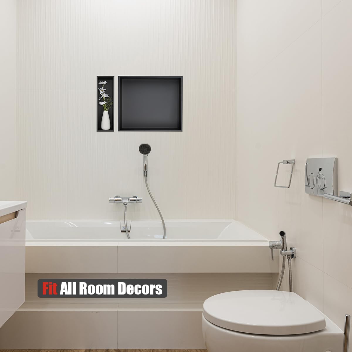 JQK Shower Niche No Tile Need, 12"×14" Matte Black Bathroom Insert Shelf, 304 Stainless Steel Recessed Shower Caddy Organizer Storage, SNL1214-PB - Image 5