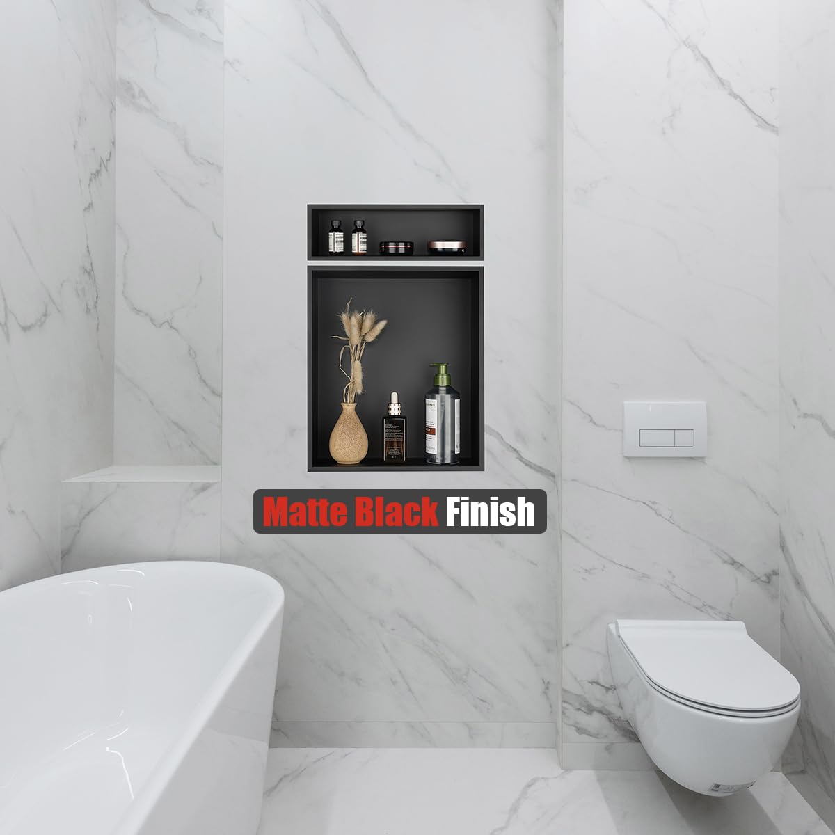 JQK Shower Niche No Tile Need, 12"×14" Matte Black Bathroom Insert Shelf, 304 Stainless Steel Recessed Shower Caddy Organizer Storage, SNL1214-PB - Image 6
