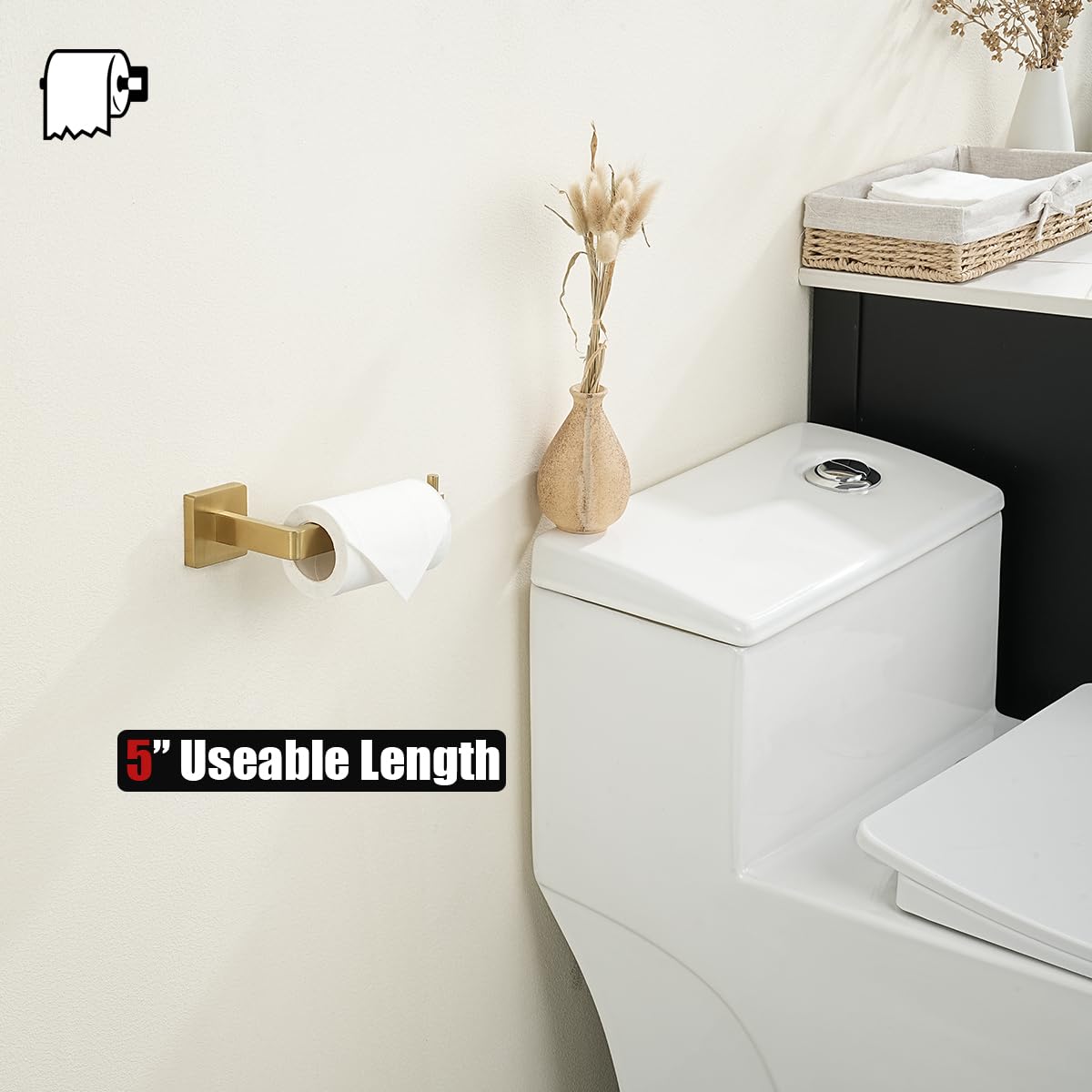 JQK Toilet Paper Holder Gold, 5 Inch 304 Stainless Steel Thick 0.8mm Tissue Paper Dispenser for Bathroom, Hold Mega Rolls, Brushed Gold Wall Mount Left or Right, TPH250-BG - Image 4