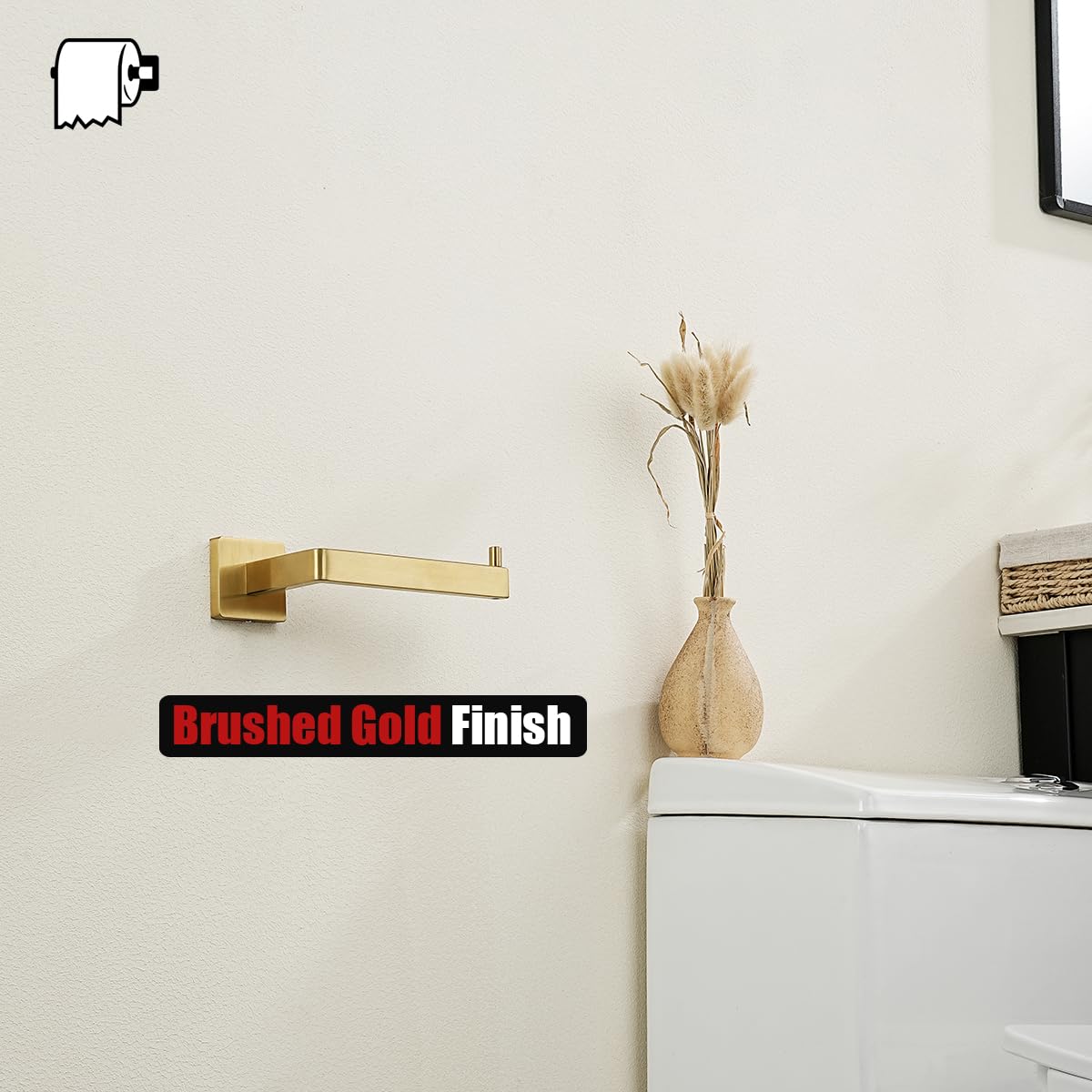 JQK Toilet Paper Holder Gold, 5 Inch 304 Stainless Steel Thick 0.8mm Tissue Paper Dispenser for Bathroom, Hold Mega Rolls, Brushed Gold Wall Mount Left or Right, TPH250-BG - Image 6
