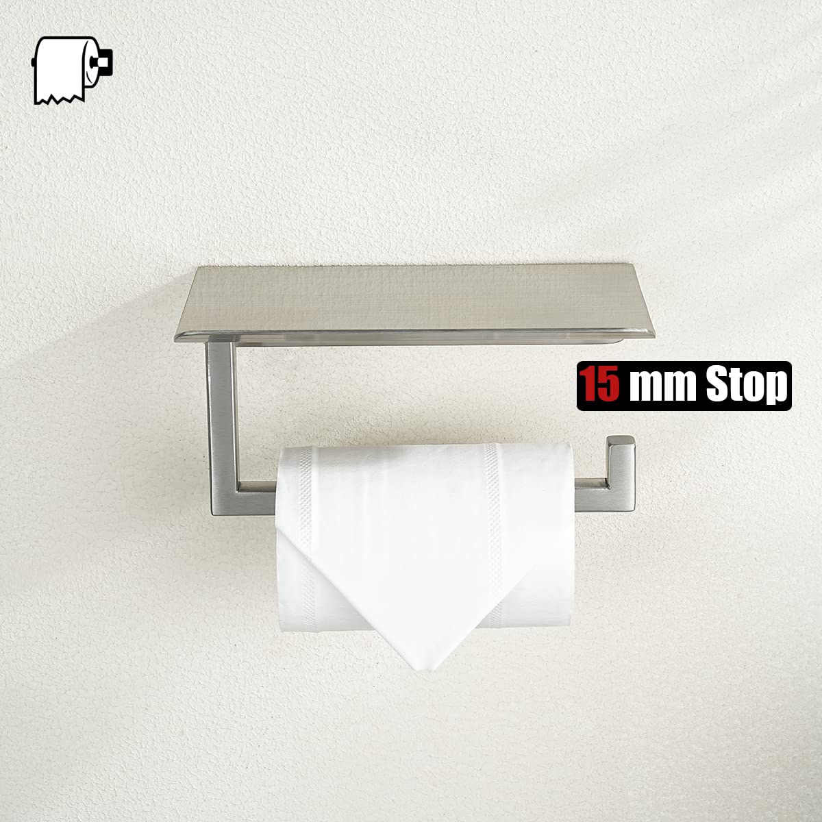 JQK Toilet Paper Holder Shelf, Bathroom Tissue Roll Holder with Phone Shelf, 5 Inch 304 Stainless Steel Tissue Paper Dispenser, Brushed Finished Wall Mount, TPH202-BN-T - Image 4
