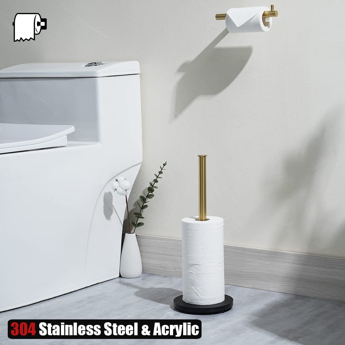 JQK Toilet Paper Storage Stand Gold, 304 Stainless Steel Thicken 0.8mm Tissue Reserve Holder Dispenser for Bathroom, Brushed Gold, TPS180-BG - Image 3