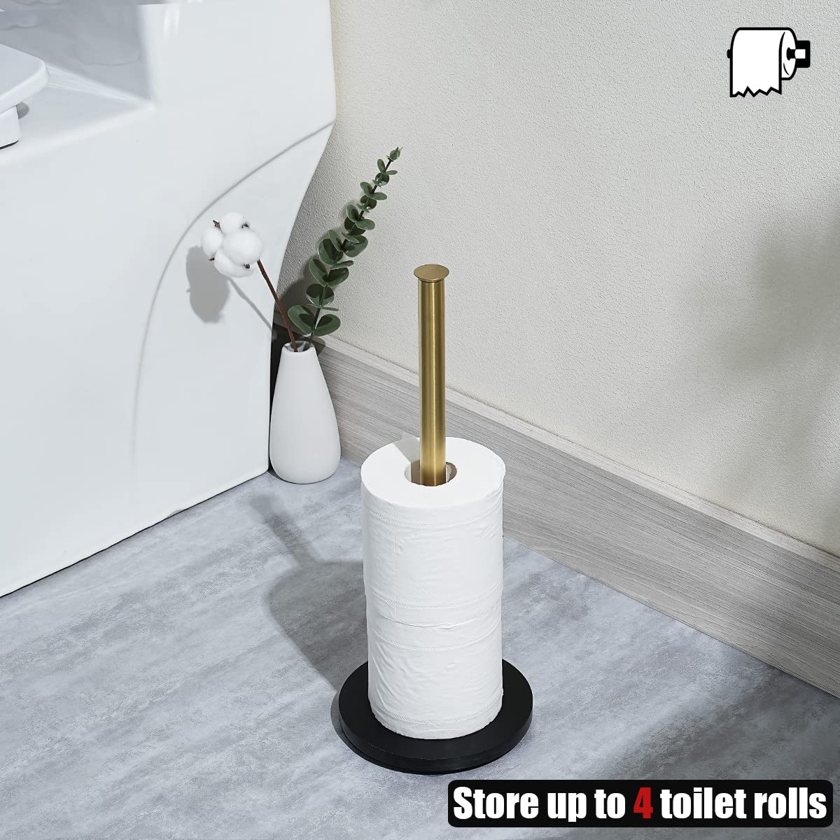 JQK Toilet Paper Storage Stand Gold, 304 Stainless Steel Thicken 0.8mm Tissue Reserve Holder Dispenser for Bathroom, Brushed Gold, TPS180-BG - Image 4