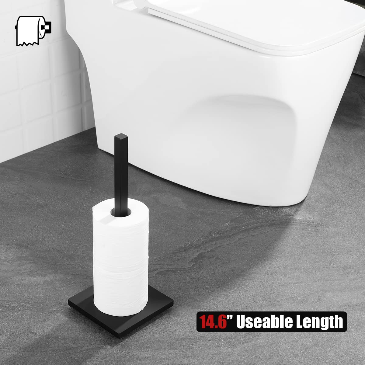 JQK Toilet Paper Storage Stand Matte Black, 304 Stainless Steel Tissue Reserve Holder Square 3/4 Rolls Dispenser for Bathroom, TPS240-PB - Image 4