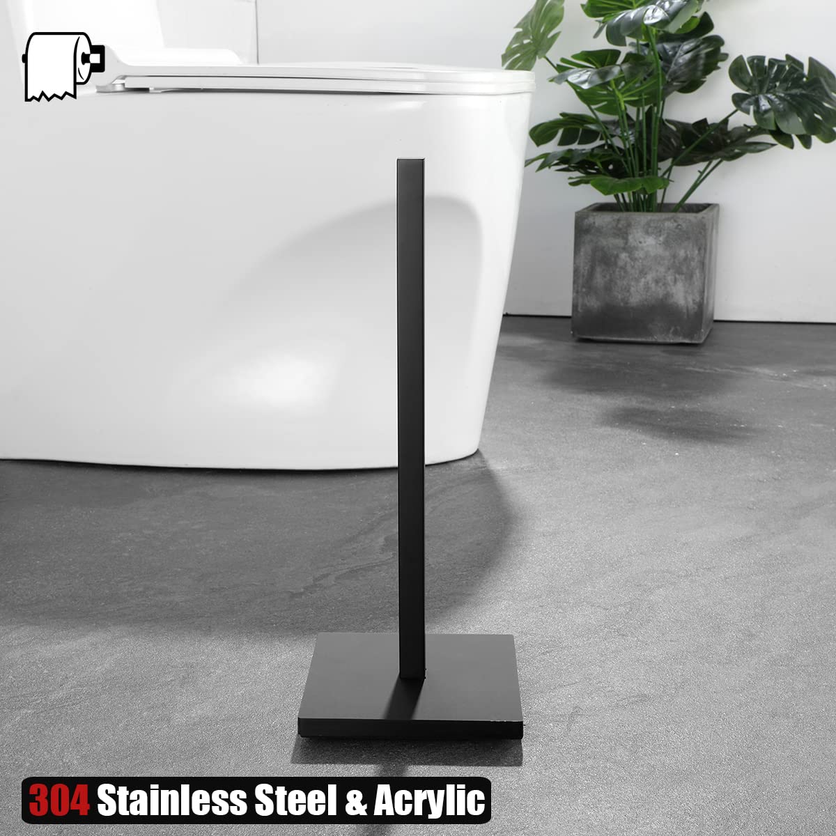 JQK Toilet Paper Storage Stand Matte Black, 304 Stainless Steel Tissue Reserve Holder Square 3/4 Rolls Dispenser for Bathroom, TPS240-PB - Image 5