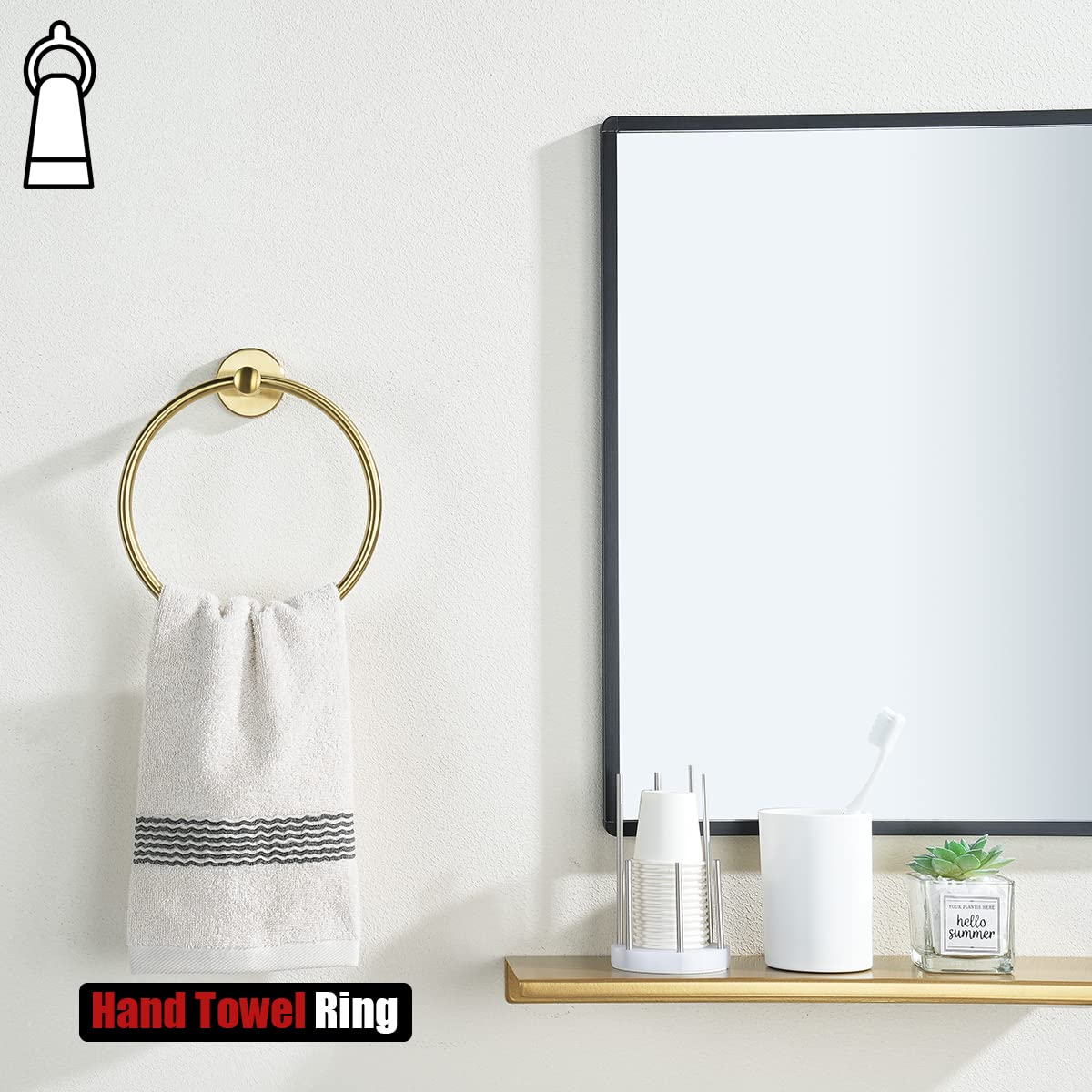 JQK Towel Ring Brass Gold, 304 Stainless Steel Hand Towel Holder for Bathroom, Brushed Gold Wall Mount, TR130-BG - Image 4