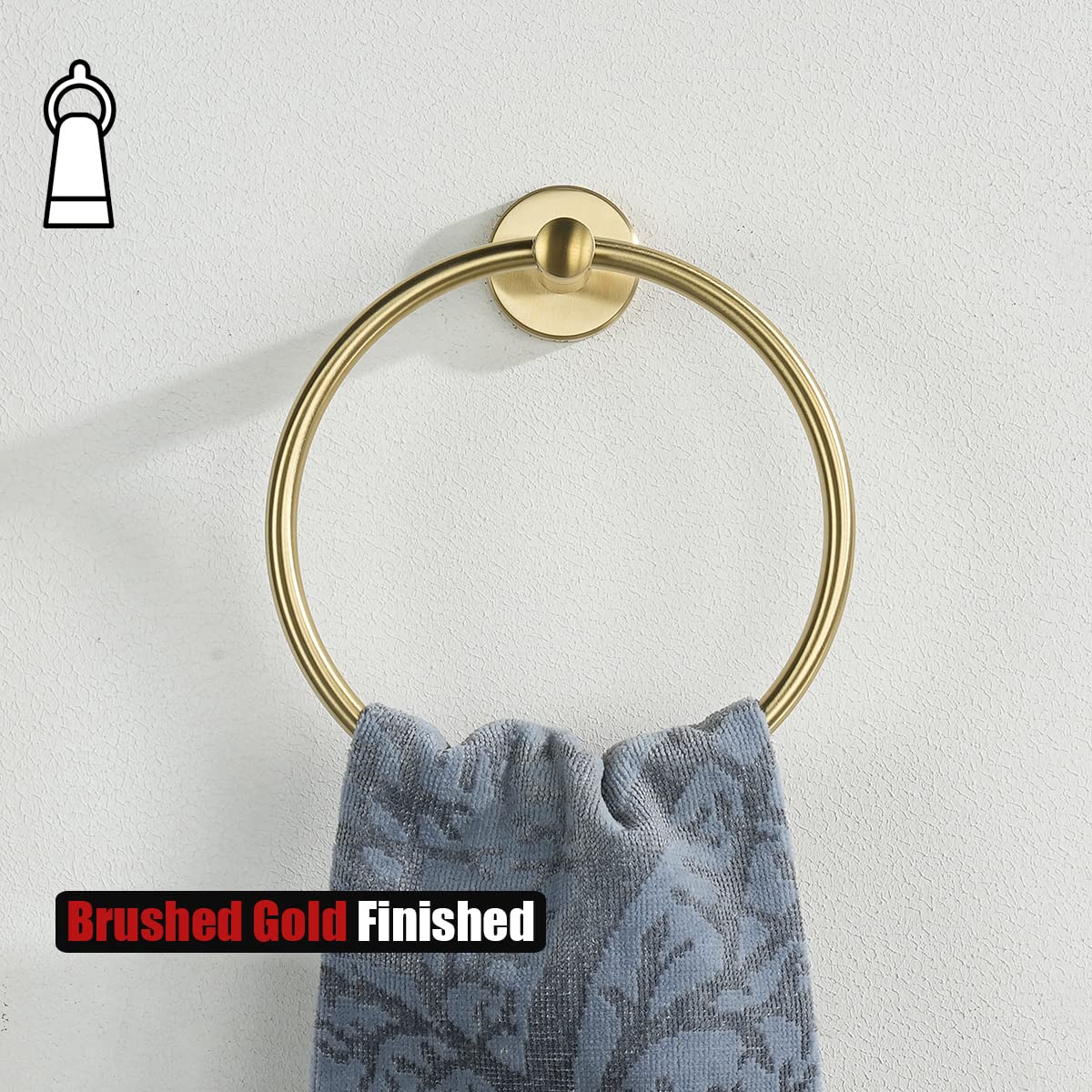 JQK Towel Ring Brass Gold, 304 Stainless Steel Hand Towel Holder for Bathroom, Brushed Gold Wall Mount, TR130-BG - Image 5