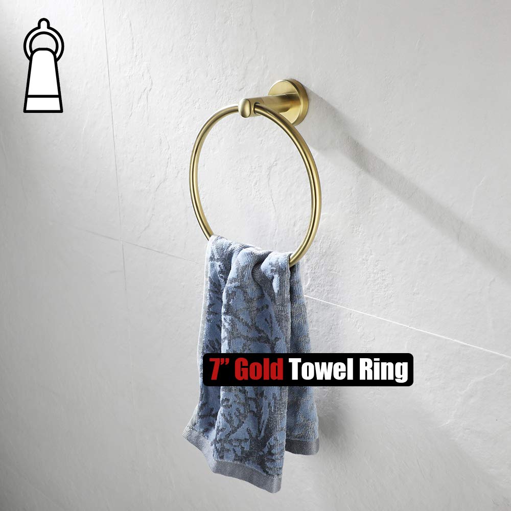 JQK Towel Ring Brass Gold, 304 Stainless Steel Hand Towel Holder for Bathroom, Brushed Gold Wall Mount, TR130-BG - Image 6
