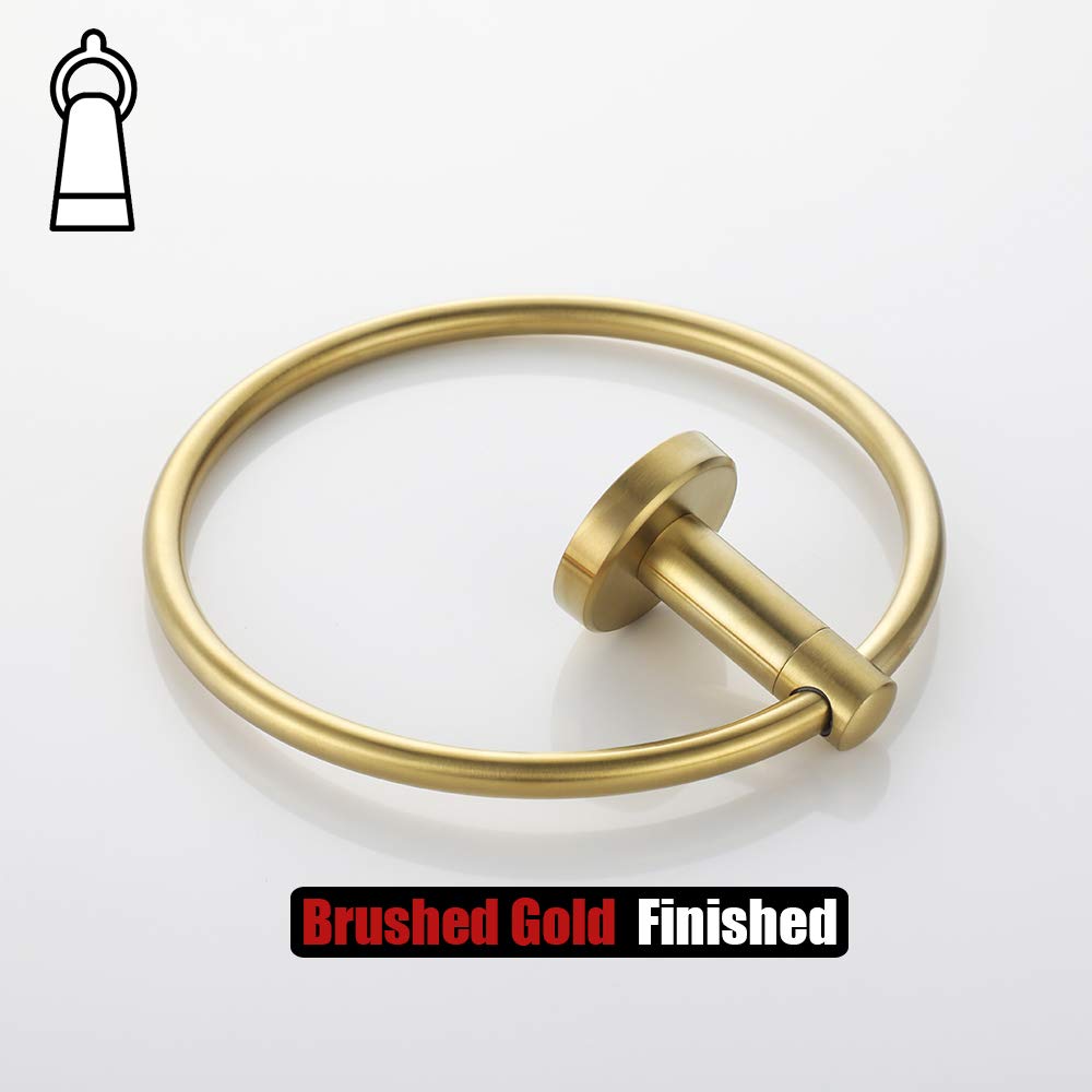 JQK Towel Ring Brass Gold, 304 Stainless Steel Hand Towel Holder for Bathroom, Brushed Gold Wall Mount, TR130-BG - Image 8