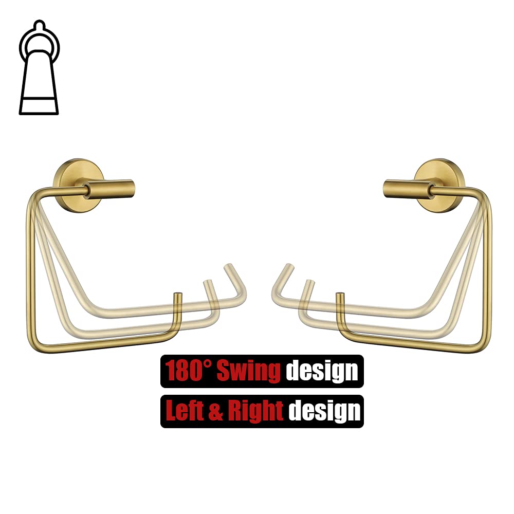 JQK Towel Ring Brushed Gold, Stainless Steel Square Ring Towel Holder for Bathroom, 6 Inch Brushed Gold Wall Mount, TR140-BG - Image 3