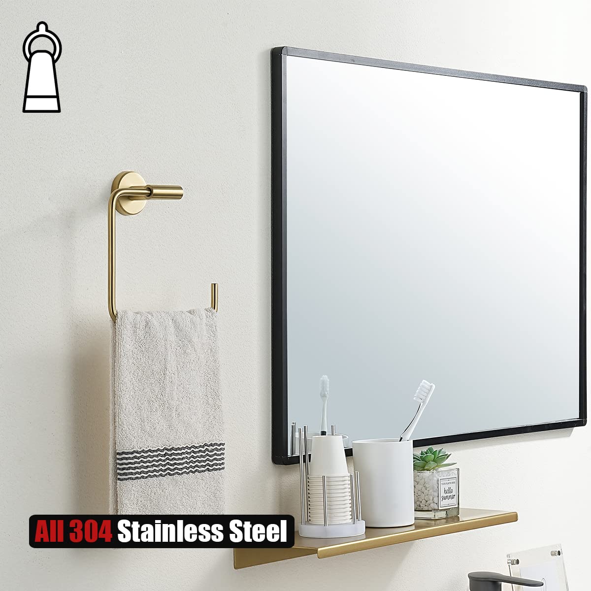 JQK Towel Ring Brushed Gold, Stainless Steel Square Ring Towel Holder for Bathroom, 6 Inch Brushed Gold Wall Mount, TR140-BG - Image 4