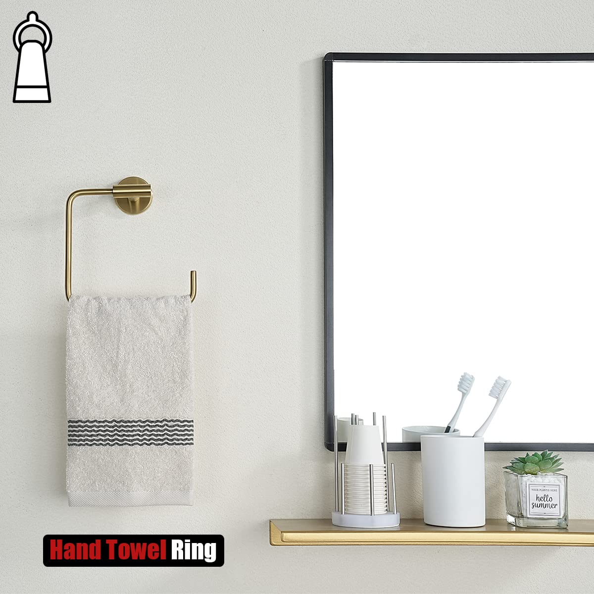 JQK Towel Ring Brushed Gold, Stainless Steel Square Ring Towel Holder for Bathroom, 6 Inch Brushed Gold Wall Mount, TR140-BG - Image 5