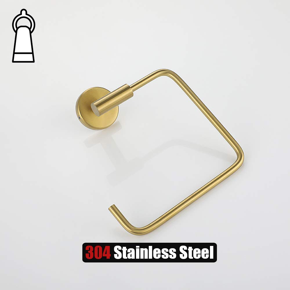 JQK Towel Ring Brushed Gold, Stainless Steel Square Ring Towel Holder for Bathroom, 6 Inch Brushed Gold Wall Mount, TR140-BG - Image 8
