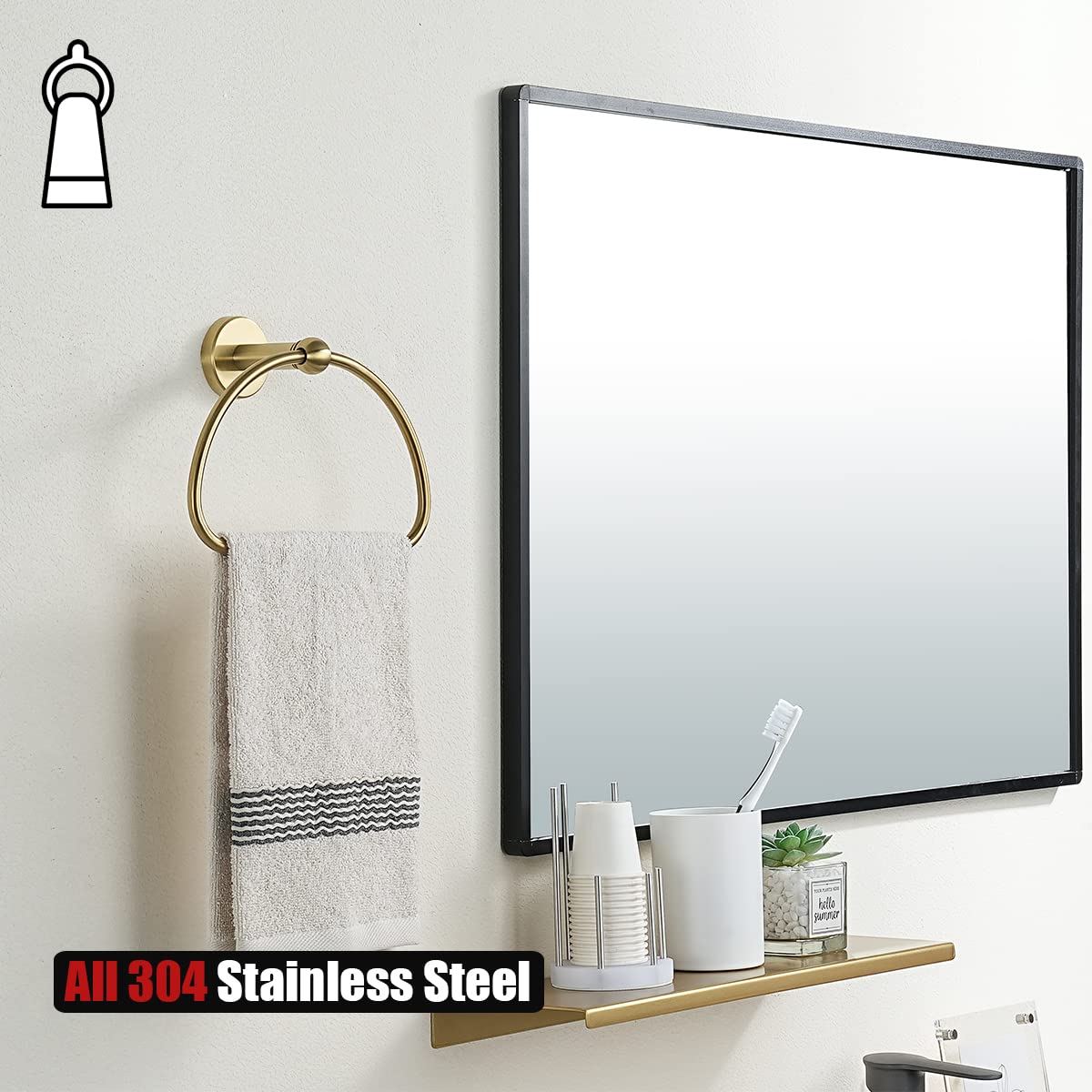 JQK Towel Ring Light Gold, Stainless Steel Half Ring Towel Holder for Bathroom, 7 Inch Brushed Golden Wall Mount, TR160-BG - Image 3