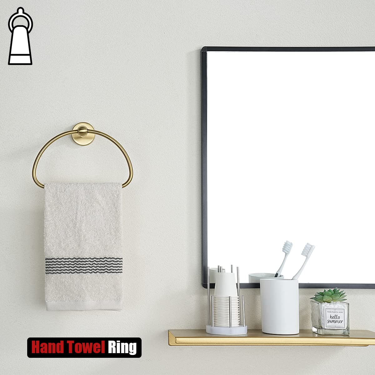 JQK Towel Ring Light Gold, Stainless Steel Half Ring Towel Holder for Bathroom, 7 Inch Brushed Golden Wall Mount, TR160-BG - Image 4