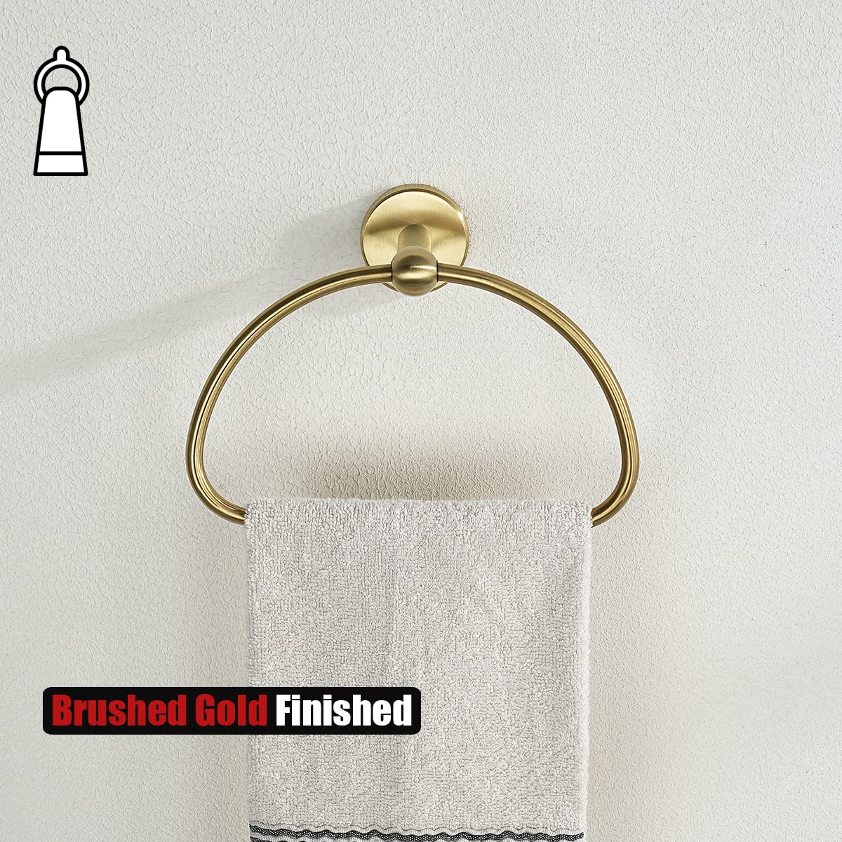 JQK Towel Ring Light Gold, Stainless Steel Half Ring Towel Holder for Bathroom, 7 Inch Brushed Golden Wall Mount, TR160-BG - Image 5